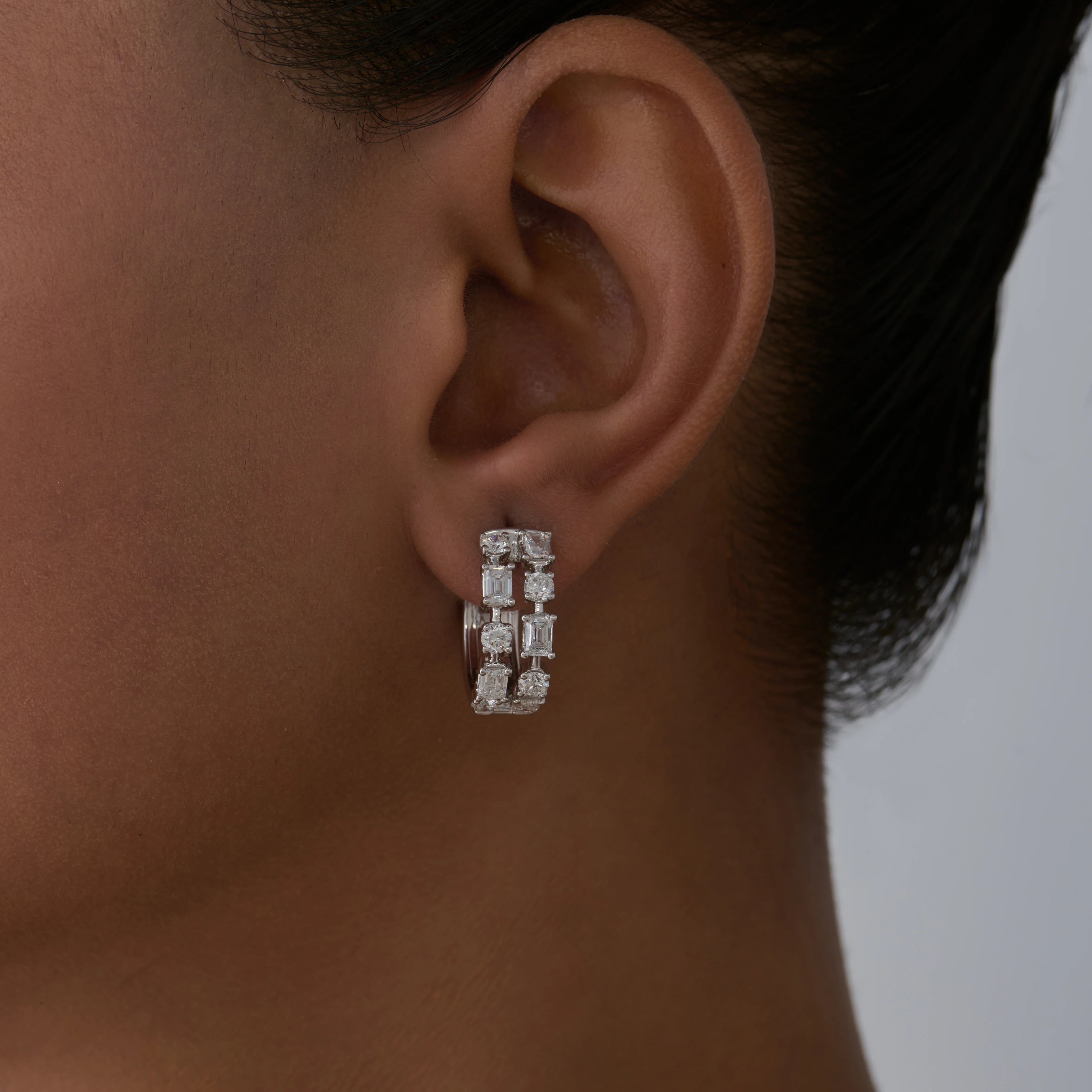Mixed Cut Geometric Dual Row Huggie Earrings 