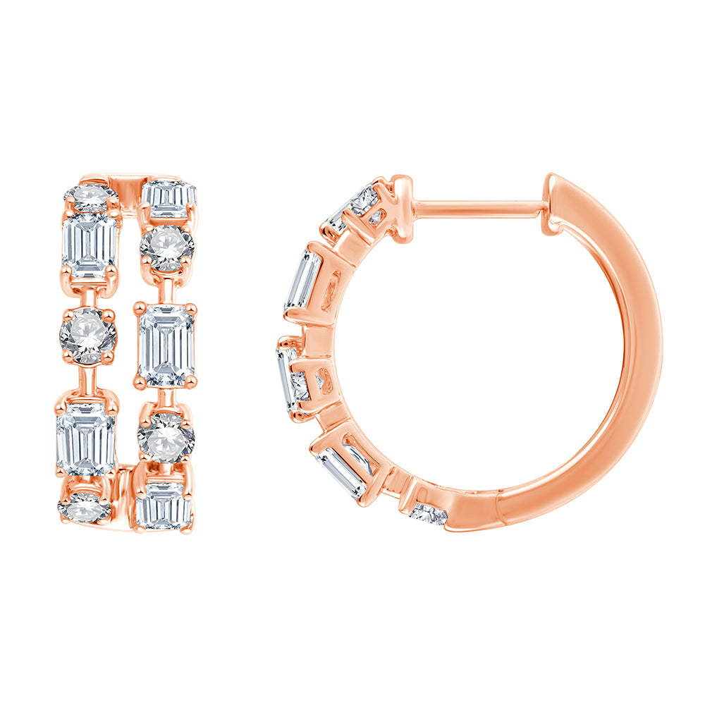 Mixed Cut Geometric Dual Row Huggie Earrings 