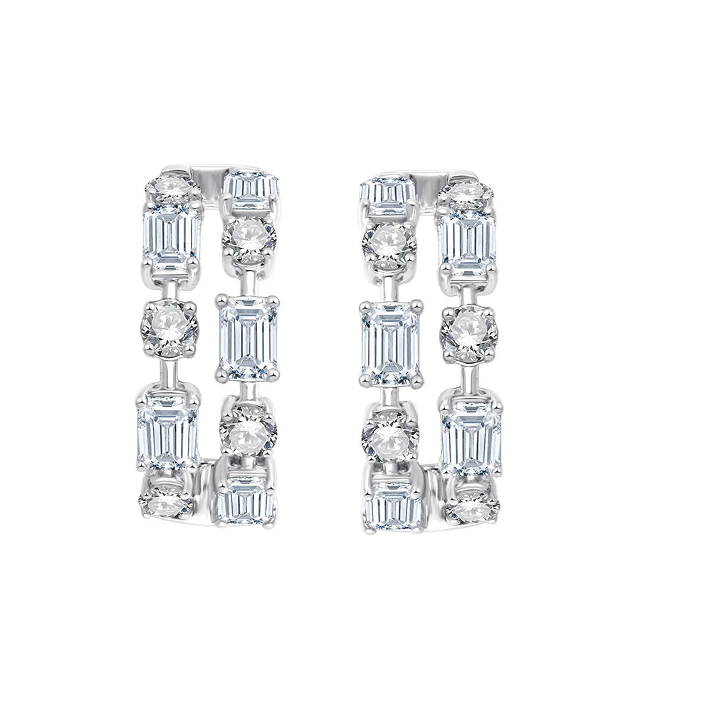Mixed Cut Geometric Dual Row Huggie Earrings 