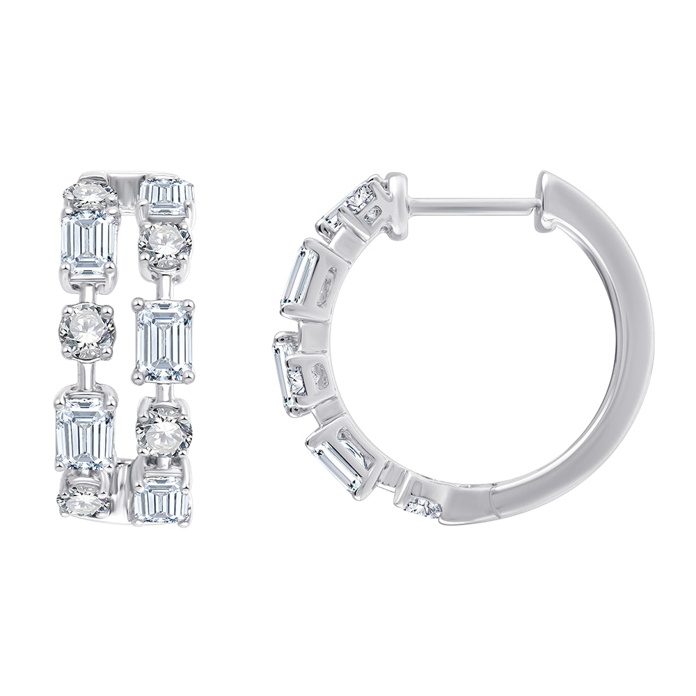 Mixed Cut Geometric Dual Row Huggie Earrings 