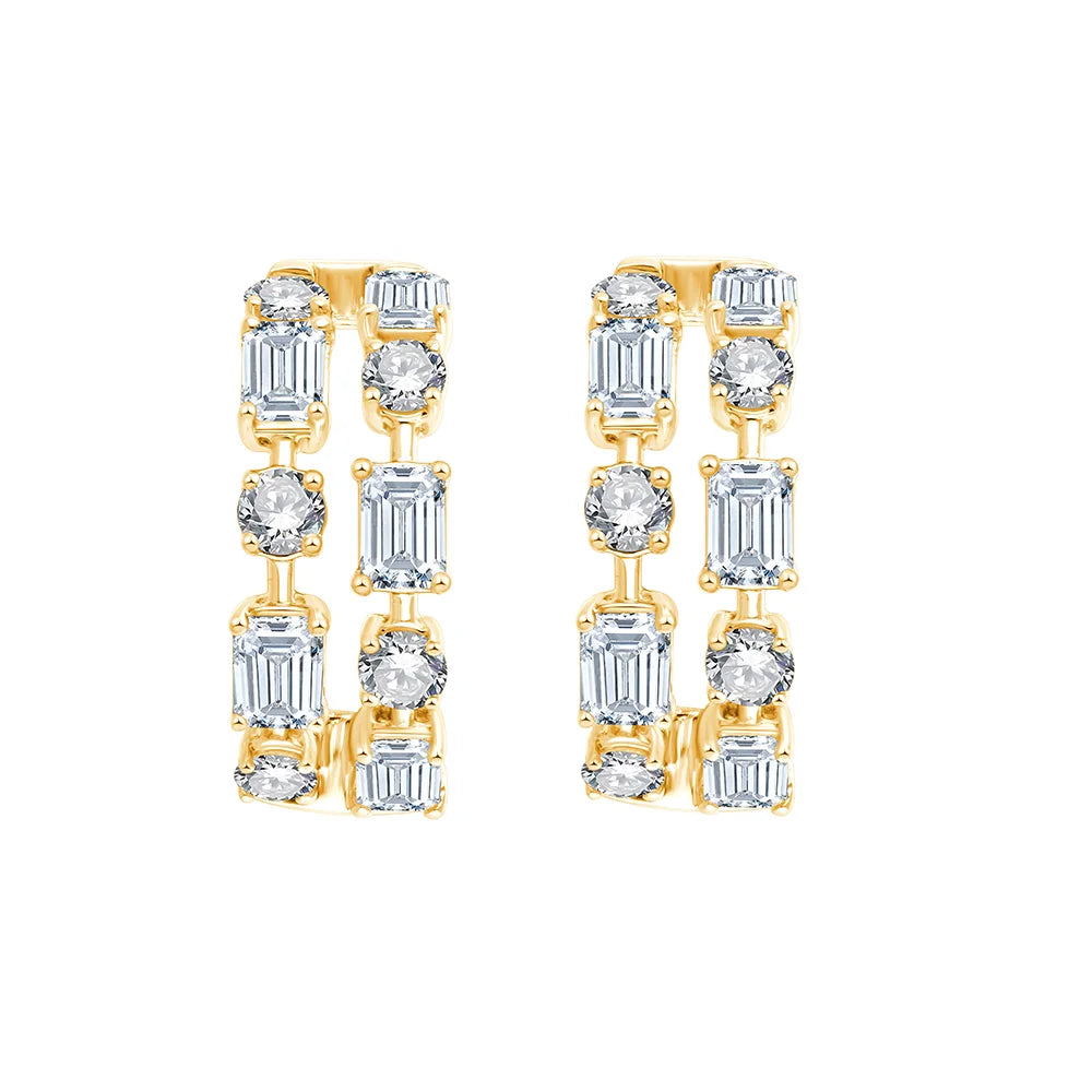 Mixed Cut Geometric Dual Row Huggie Earrings 