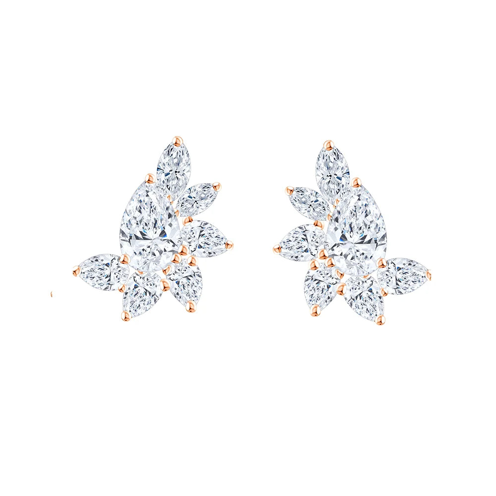Pear Cut Floral Arc Stud Earrings
