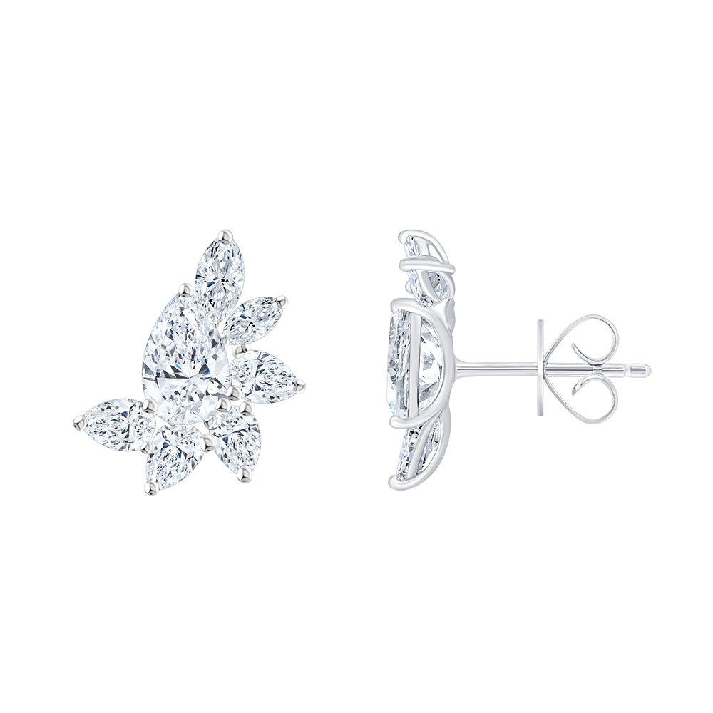 Pear Cut Floral Arc Stud Earrings