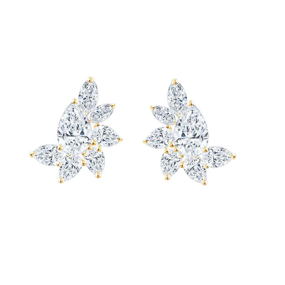Pear Cut Floral Arc Stud Earrings