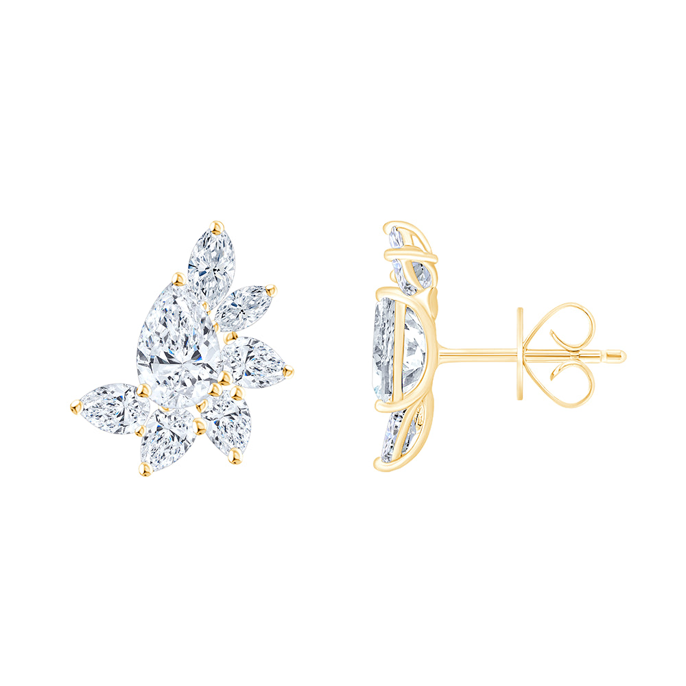 Pear Cut Floral Arc Stud Earrings