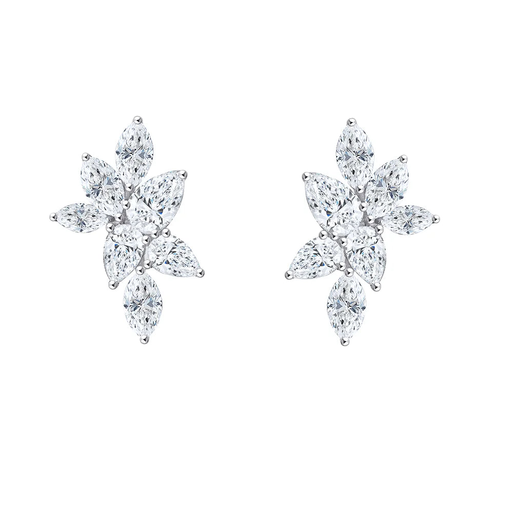 Mixed Cut Petal Cluster Stud Earrings