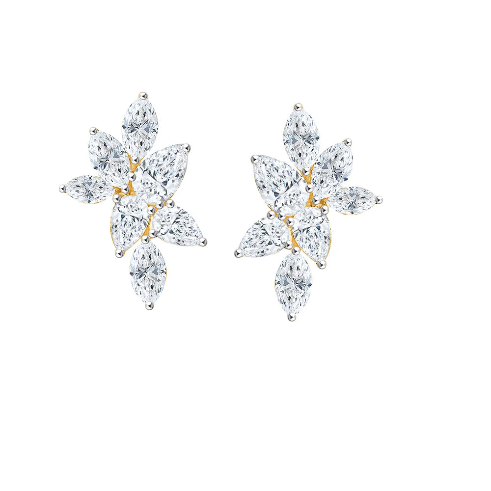 Mixed Cut Petal Cluster Stud Earrings