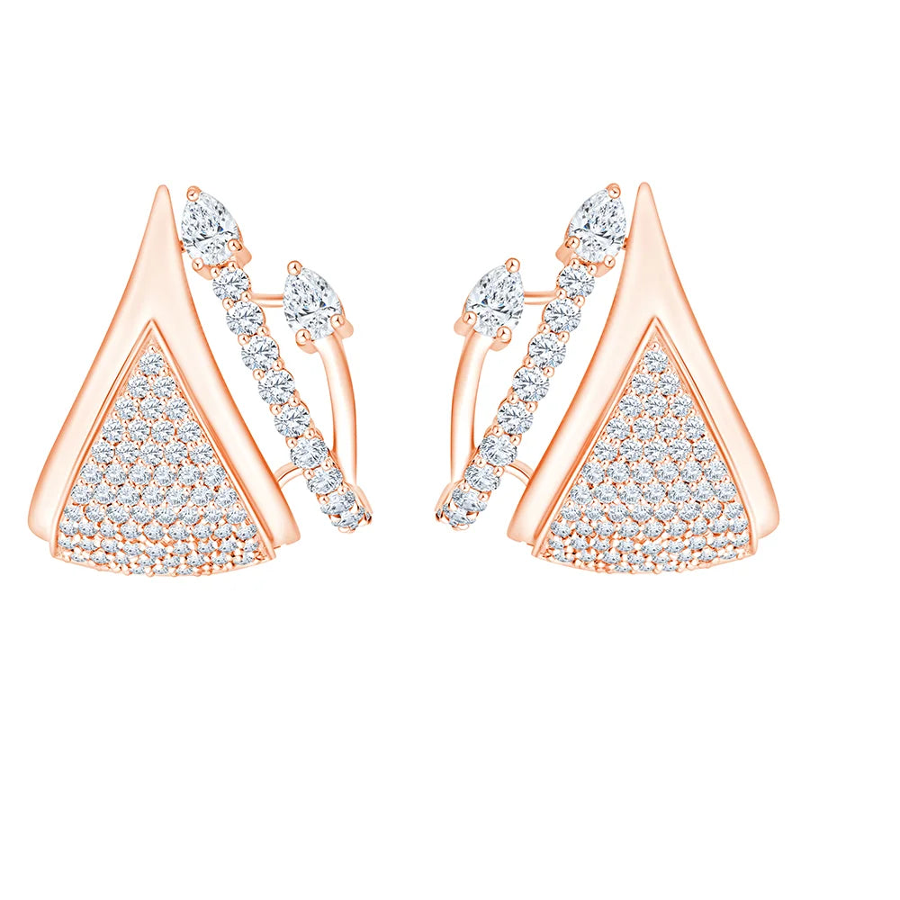 Tapered Pave and Diamond Line Stud Earrings