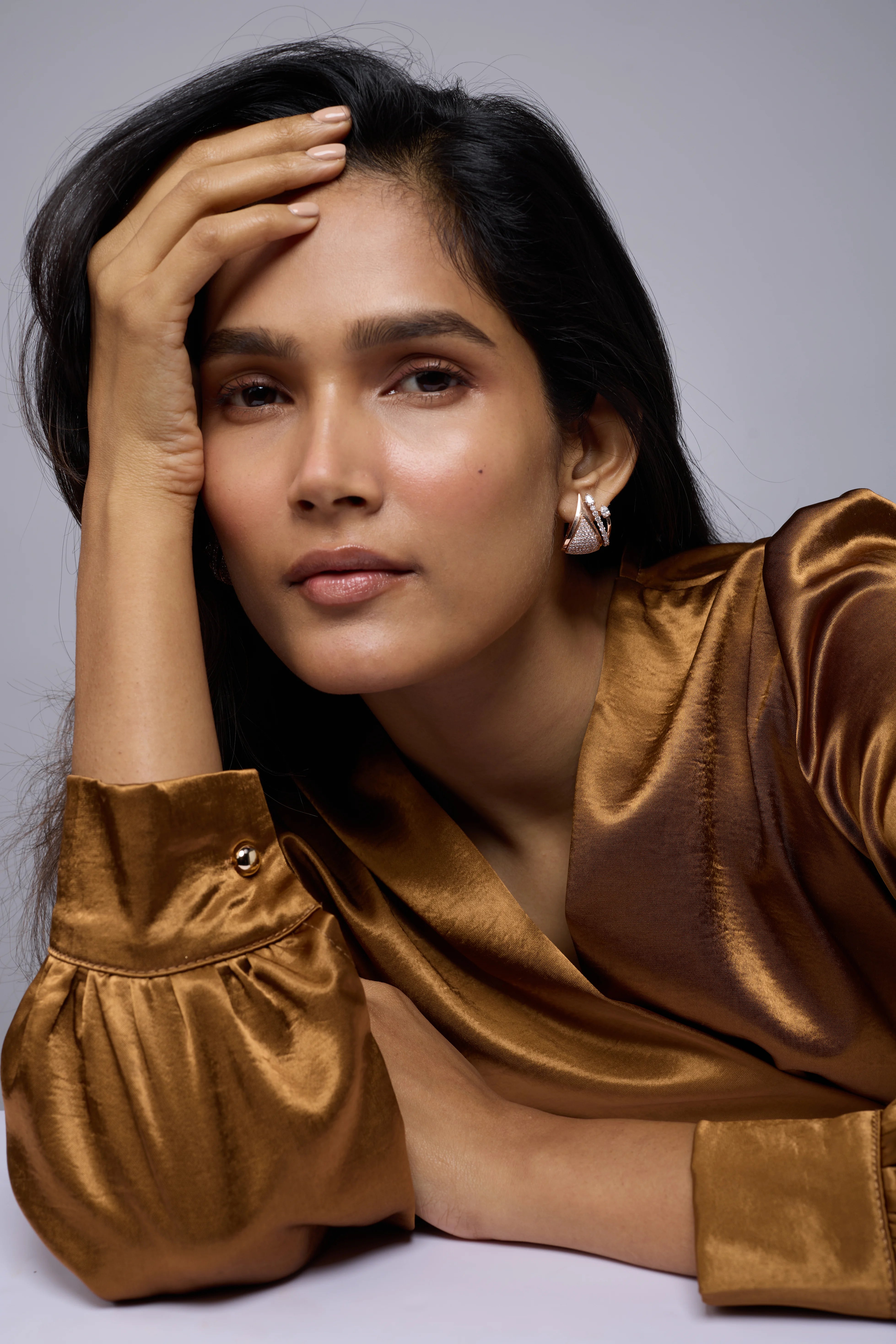 Tapered Pave and Diamond Line Stud Earrings