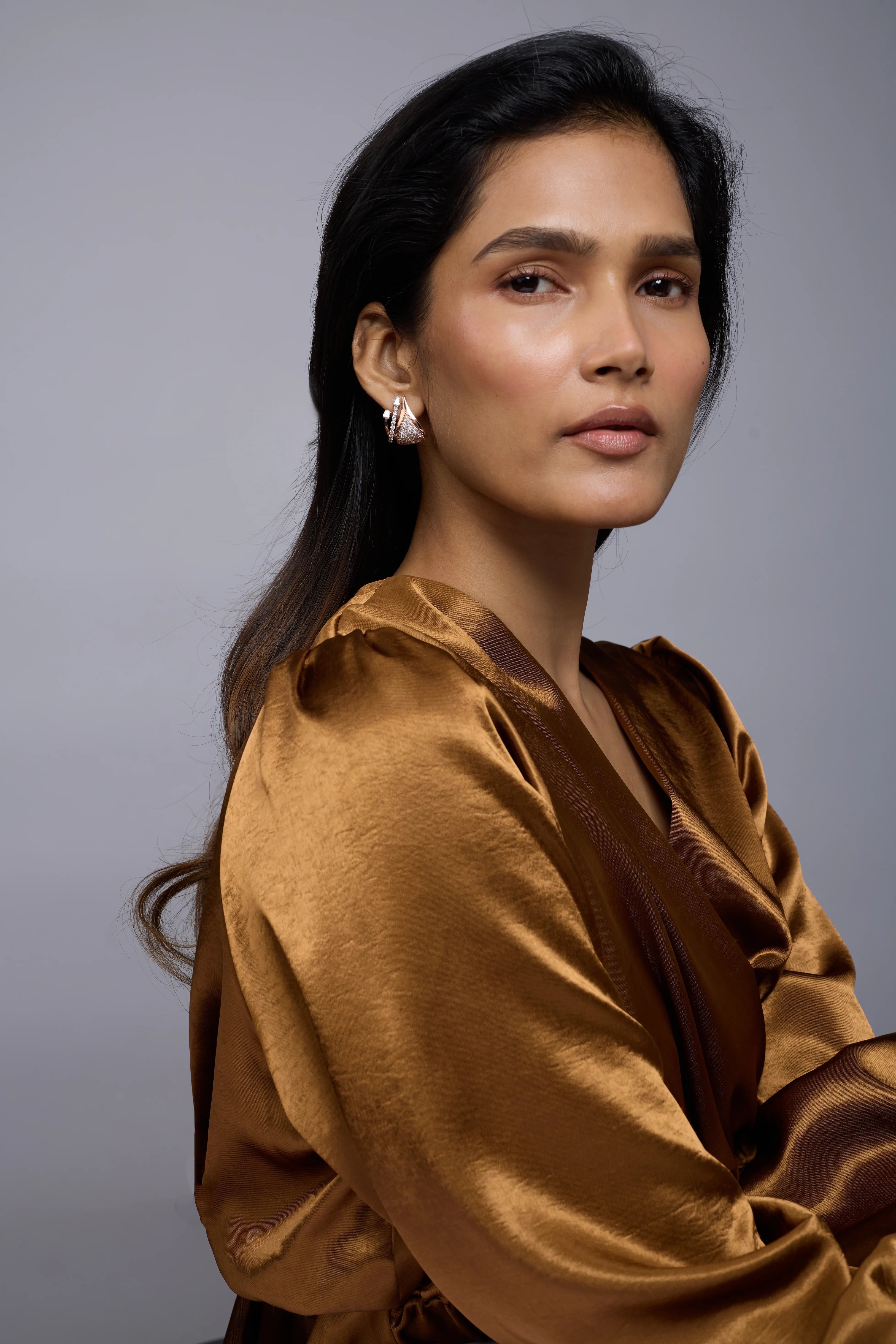 Tapered Pave and Diamond Line Stud Earrings