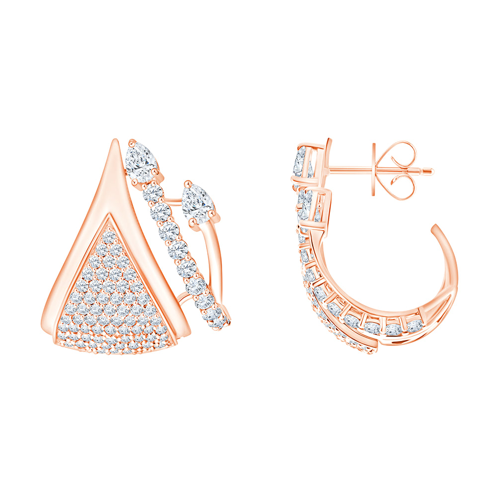 Tapered Pave and Diamond Line Stud Earrings