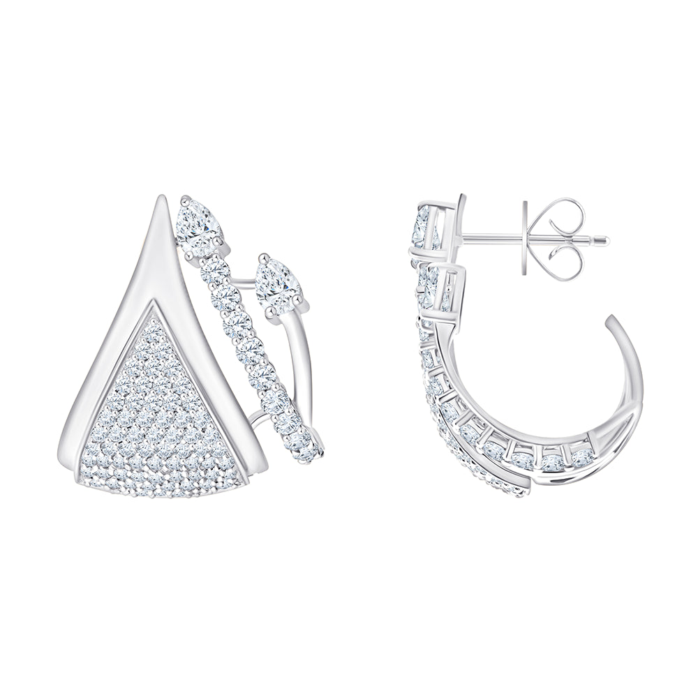 Tapered Pave and Diamond Line Stud Earrings