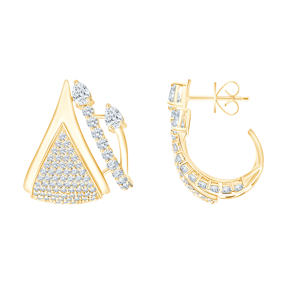 Tapered Pave and Diamond Line Stud Earrings