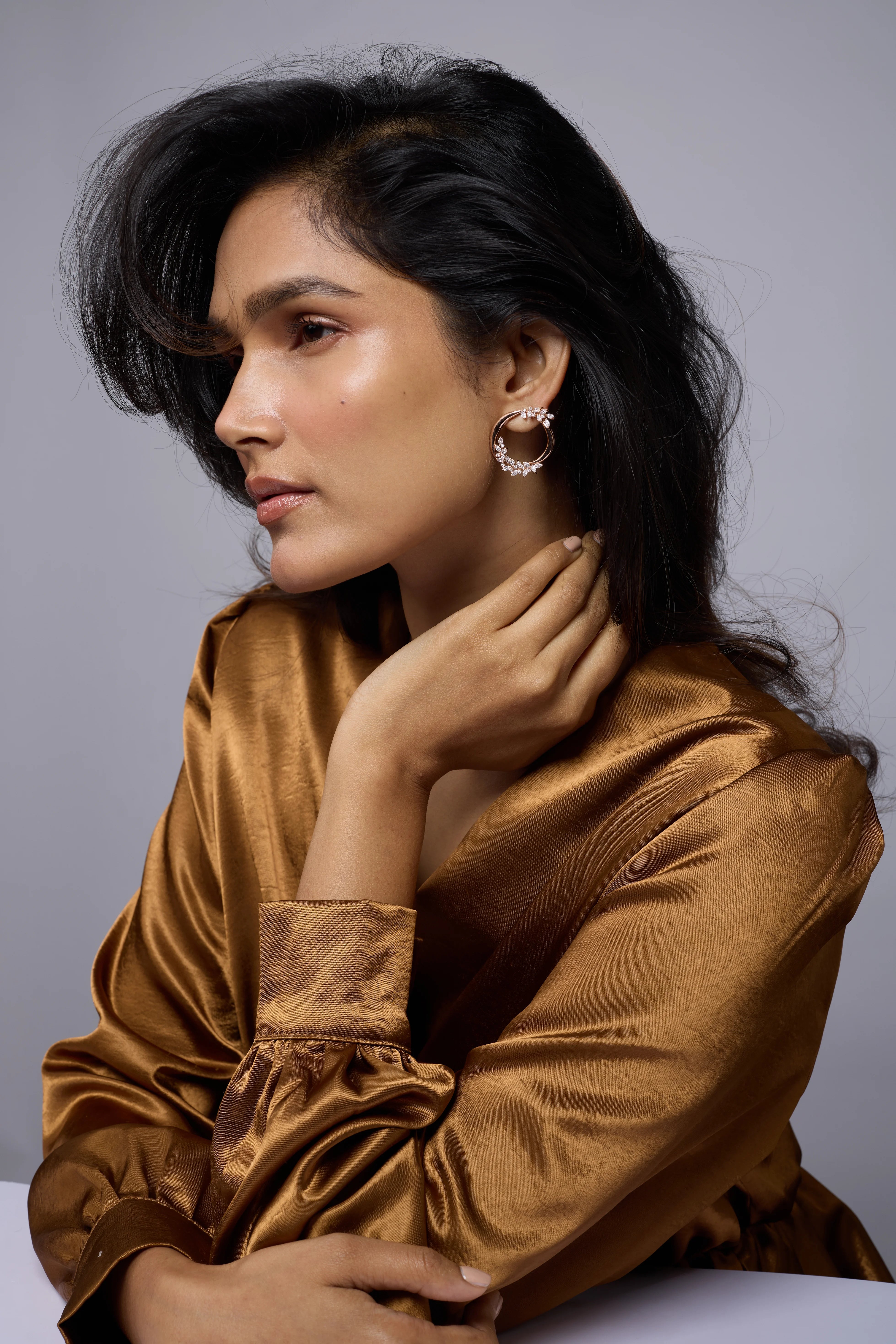 Marquise Cut Open Arc Stud Earrings