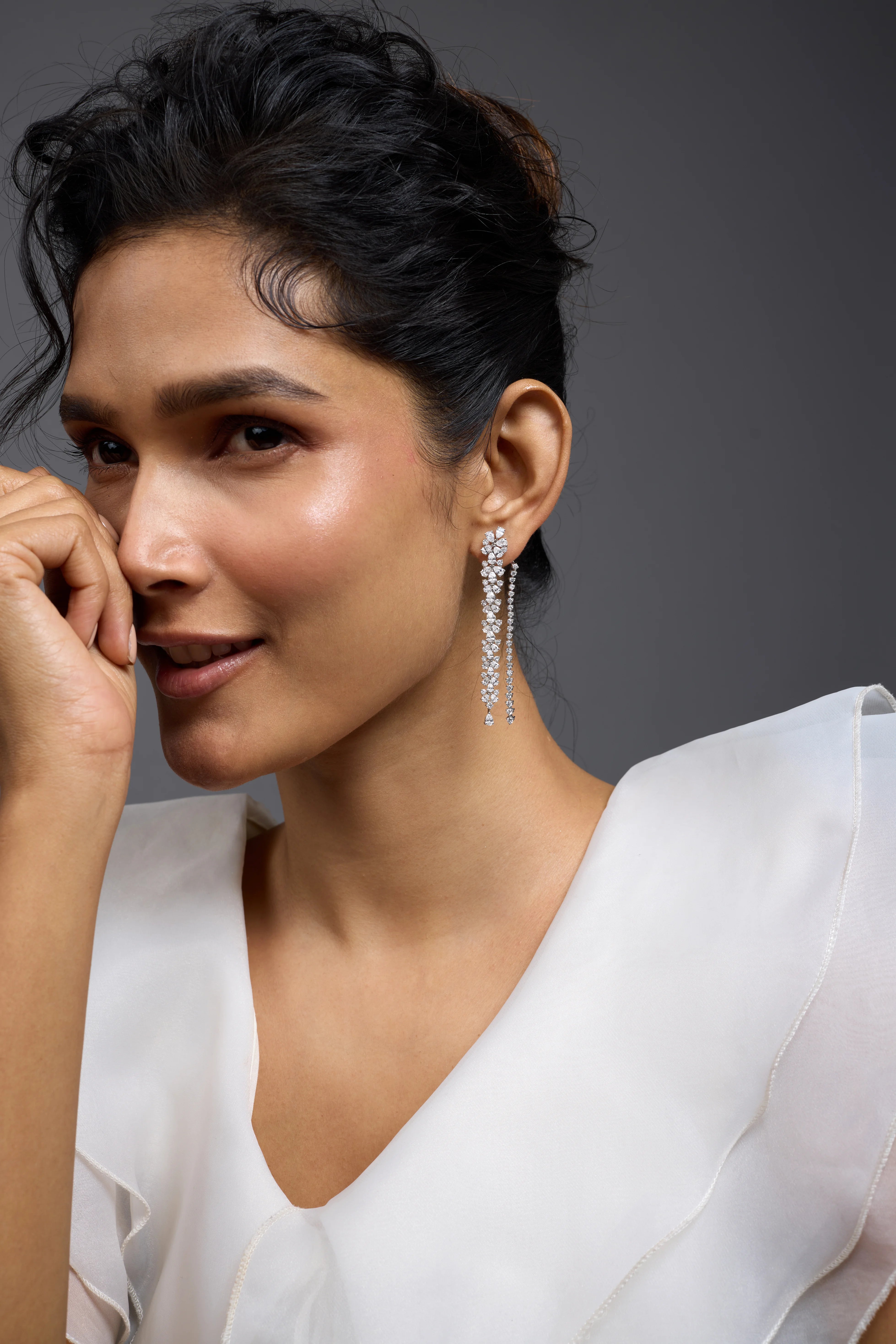 Mixed Cut Dual Strand Drop Earrings