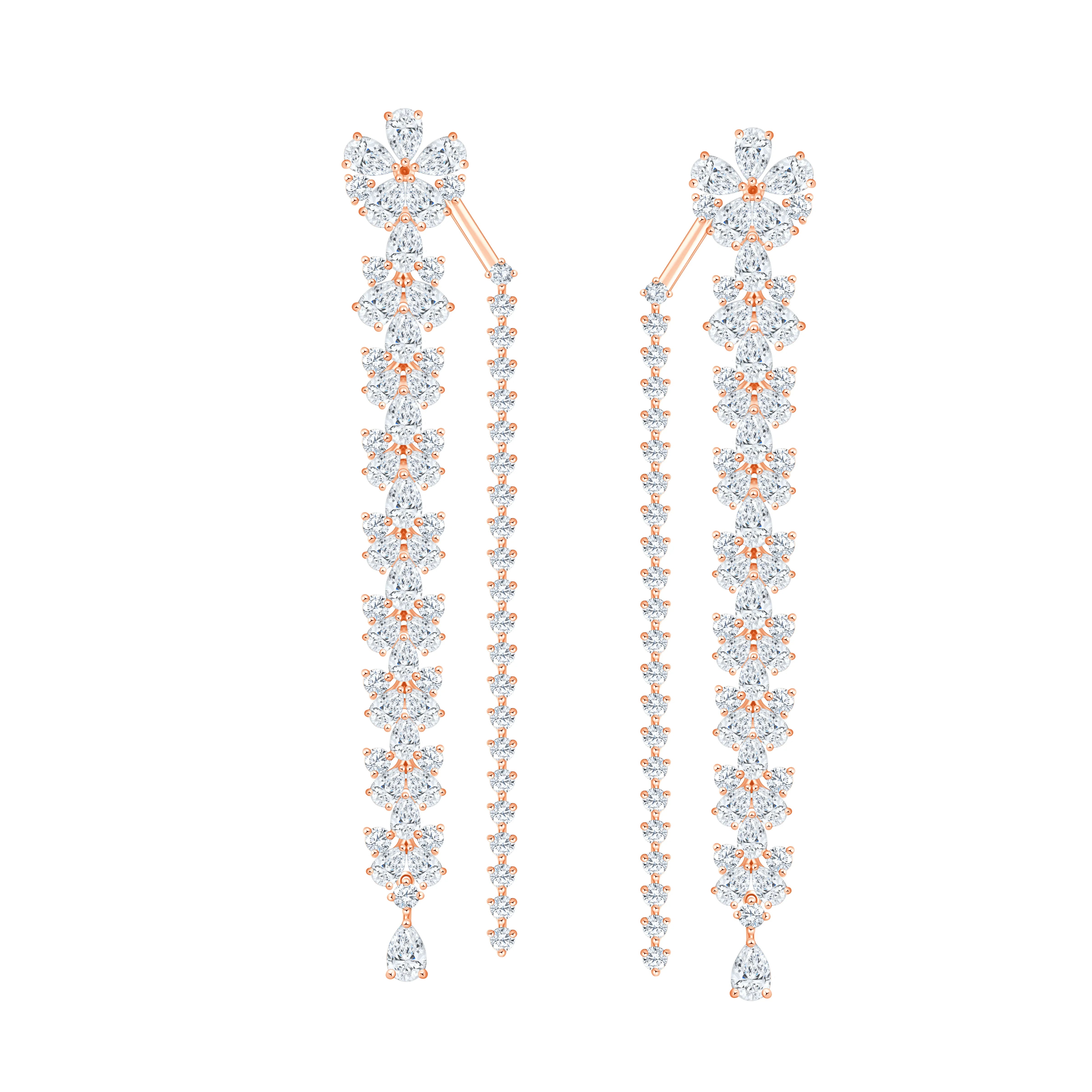 Mixed Cut Dual Strand Drop Earrings