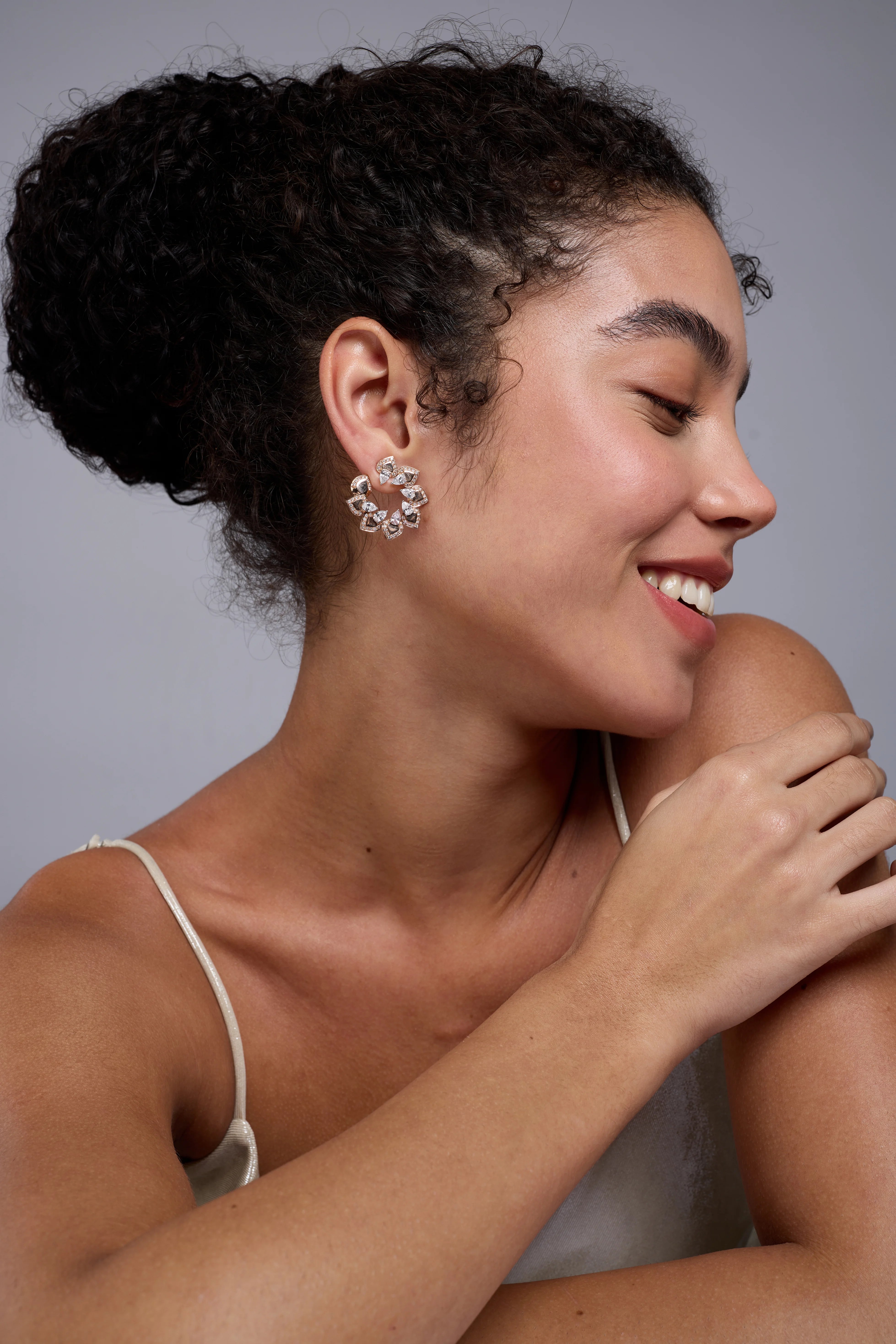 Pear Cut Open Floral Stud Earrings