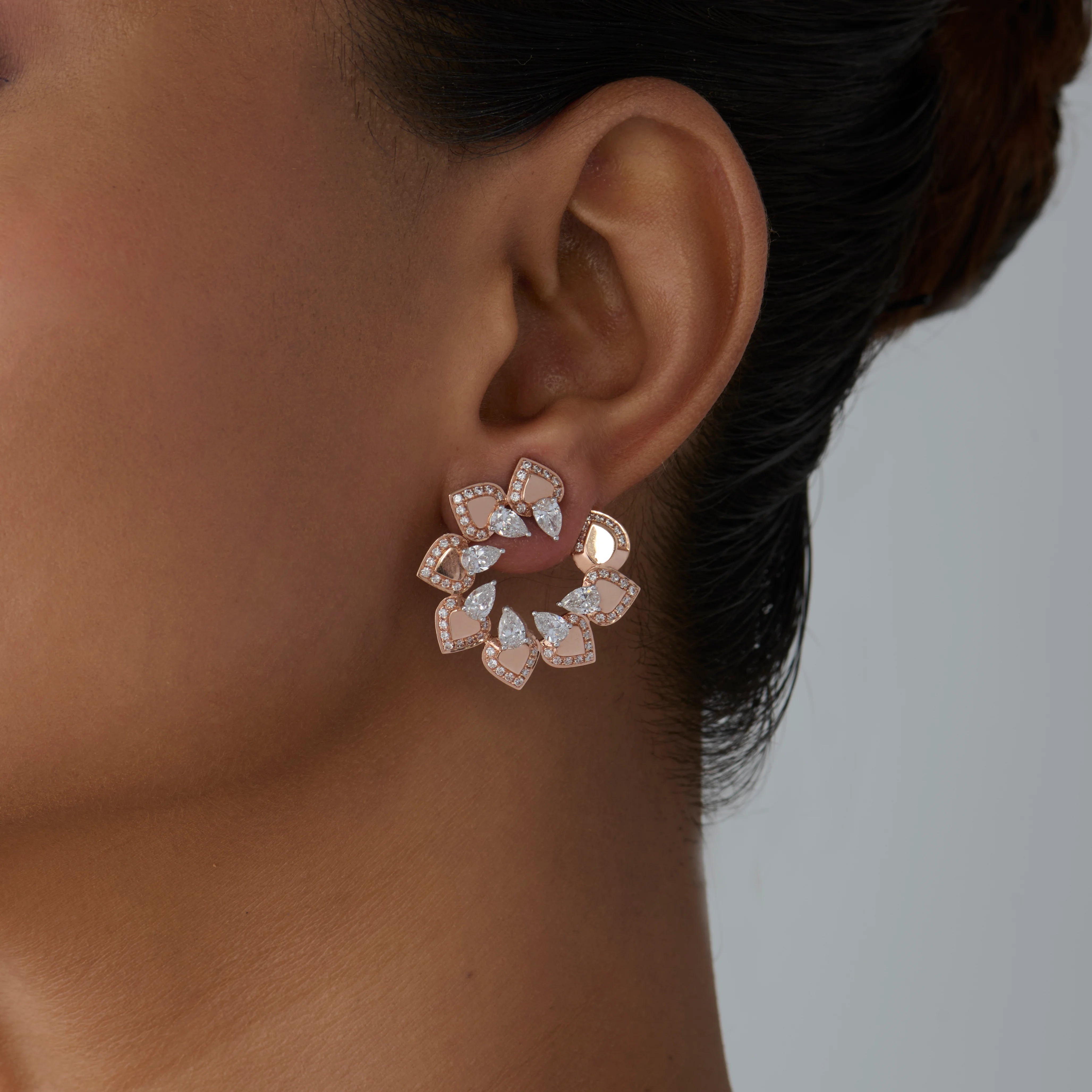 Pear Cut Open Floral Stud Earrings
