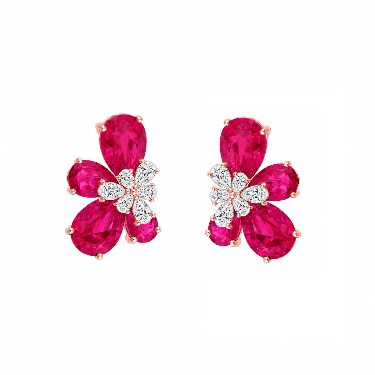 Pear Cut Floral Red Stone Stud Earrings
