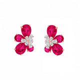 Pear Cut Floral Red Stone Stud Earrings