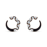 Cushion Cut Black Enamel Open Circle Stud Earrings