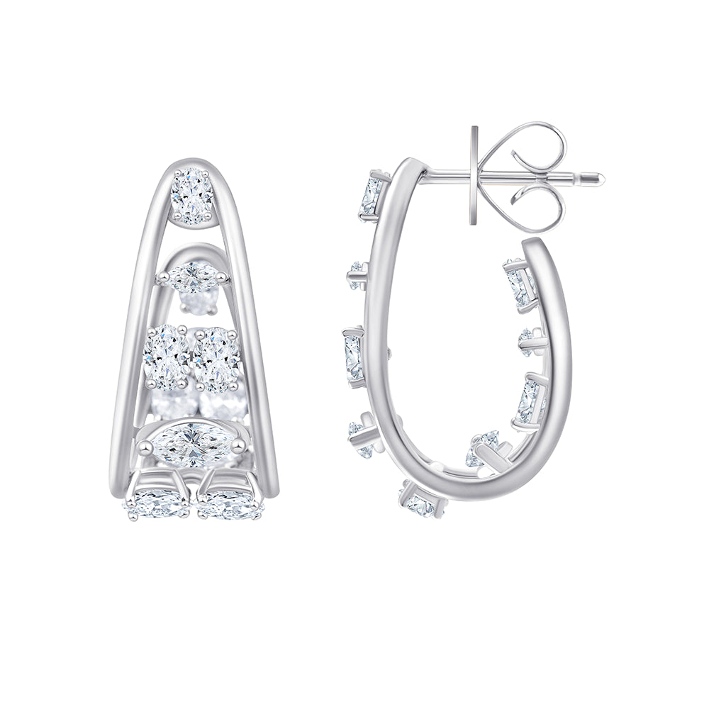 Mixed Cut Tapered Hoop Earrings