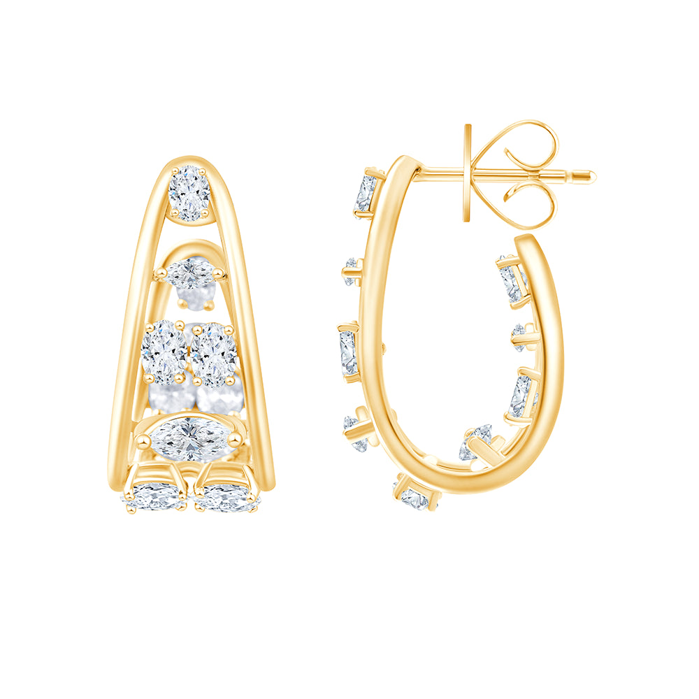 Mixed Cut Tapered Hoop Earrings