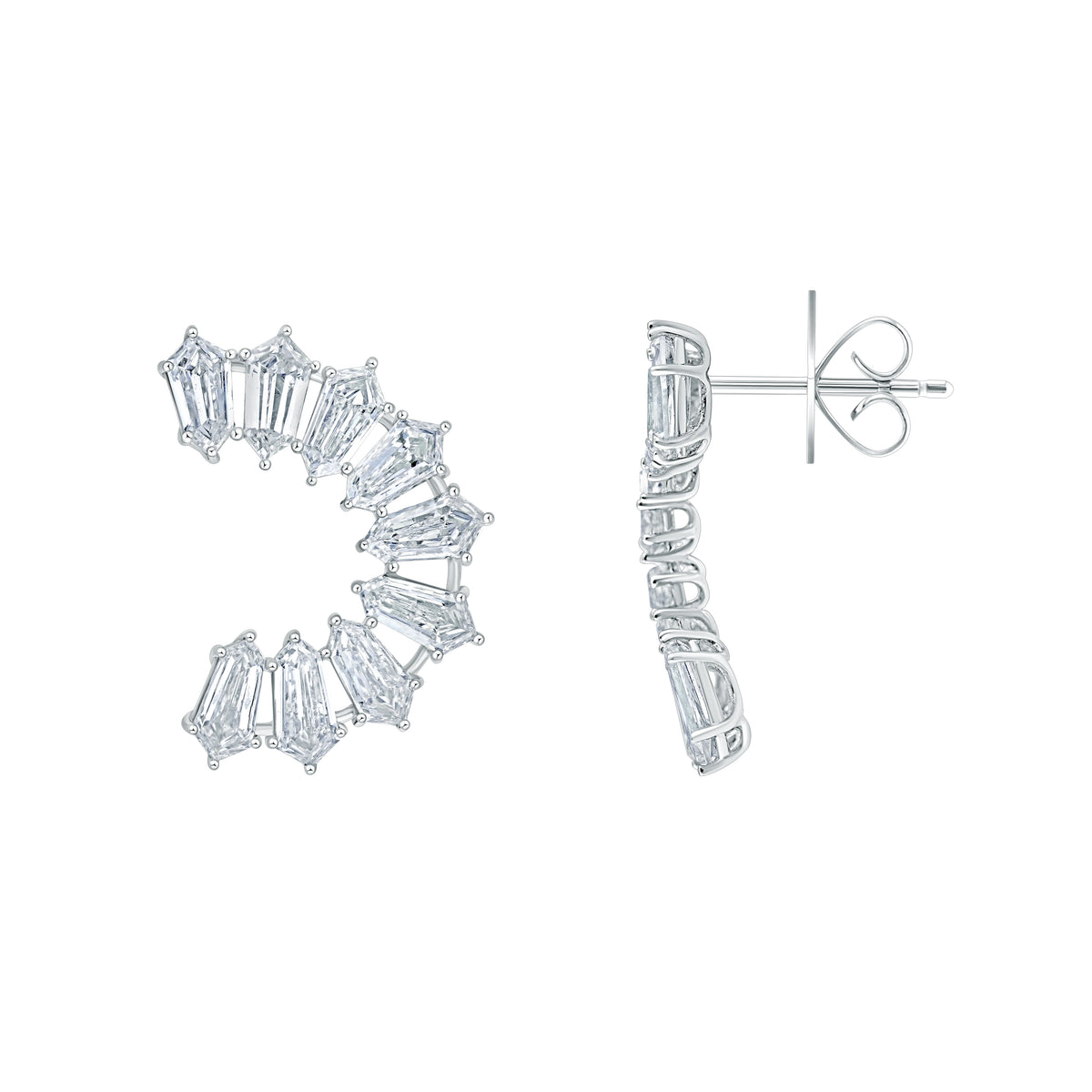 Shield Cut Curved Line Stud Earrings