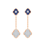 Blue Stone Clover Chain Drop Earrings