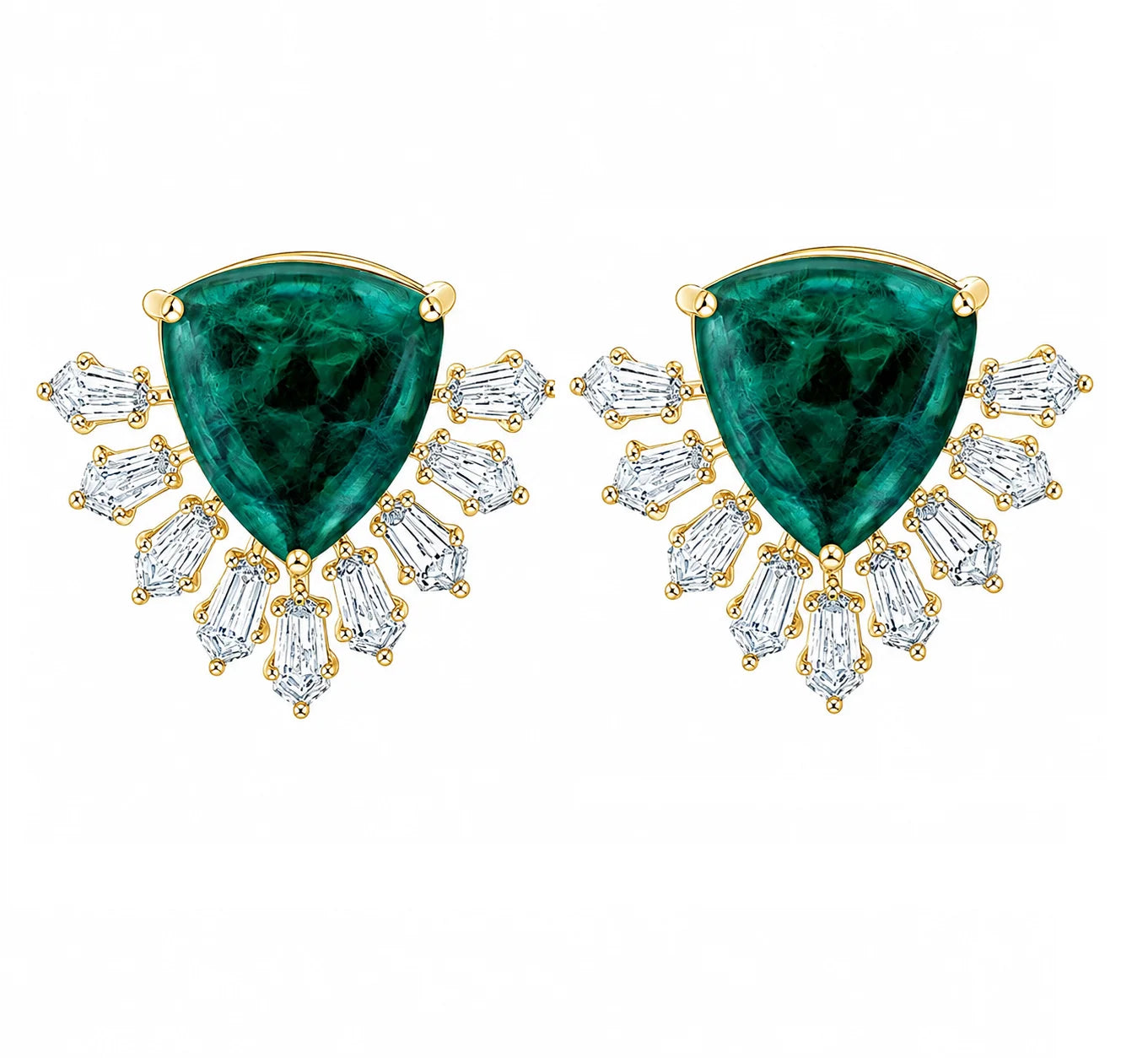 Trillion Emerald Burst Stud Earrings
