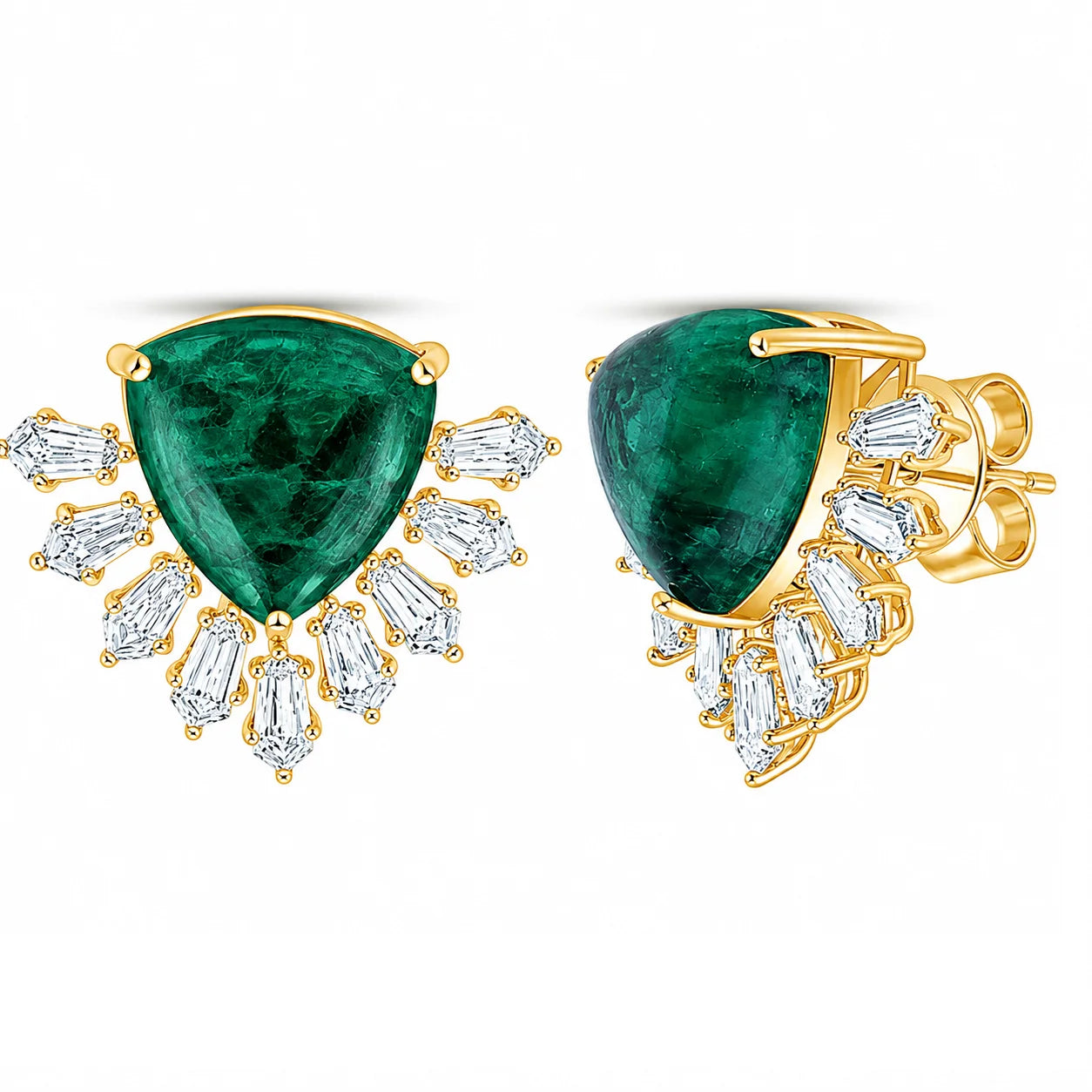 Trillion Emerald Burst Stud Earrings