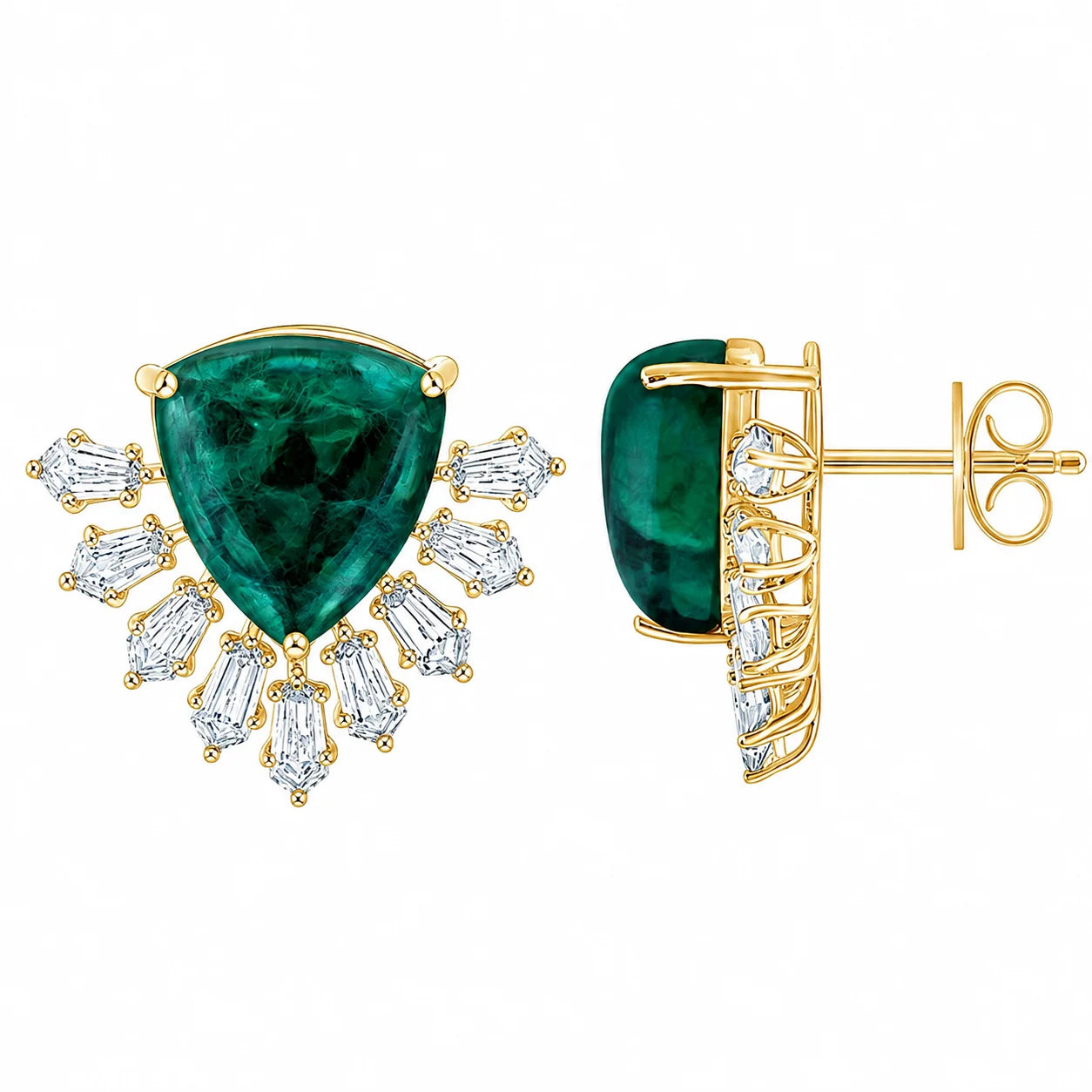Trillion Emerald Burst Stud Earrings
