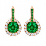 Cushion Cut Green Semi-Precious Stone & Brilliant Cut Halo Drop Earrings