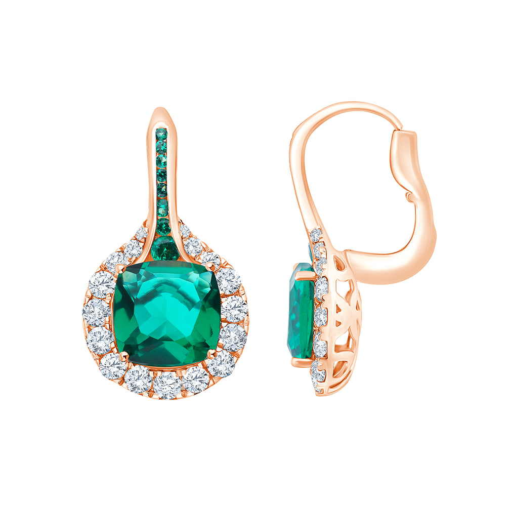 Cushion Cut Green Semi Precious Stone  Brilliant Cut Halo Drop Earrings