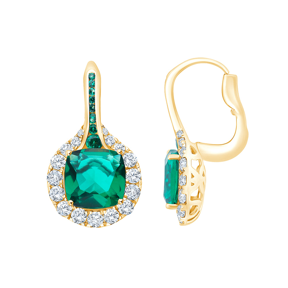 Cushion Cut Green Semi Precious Stone  Brilliant Cut Halo Drop Earrings
