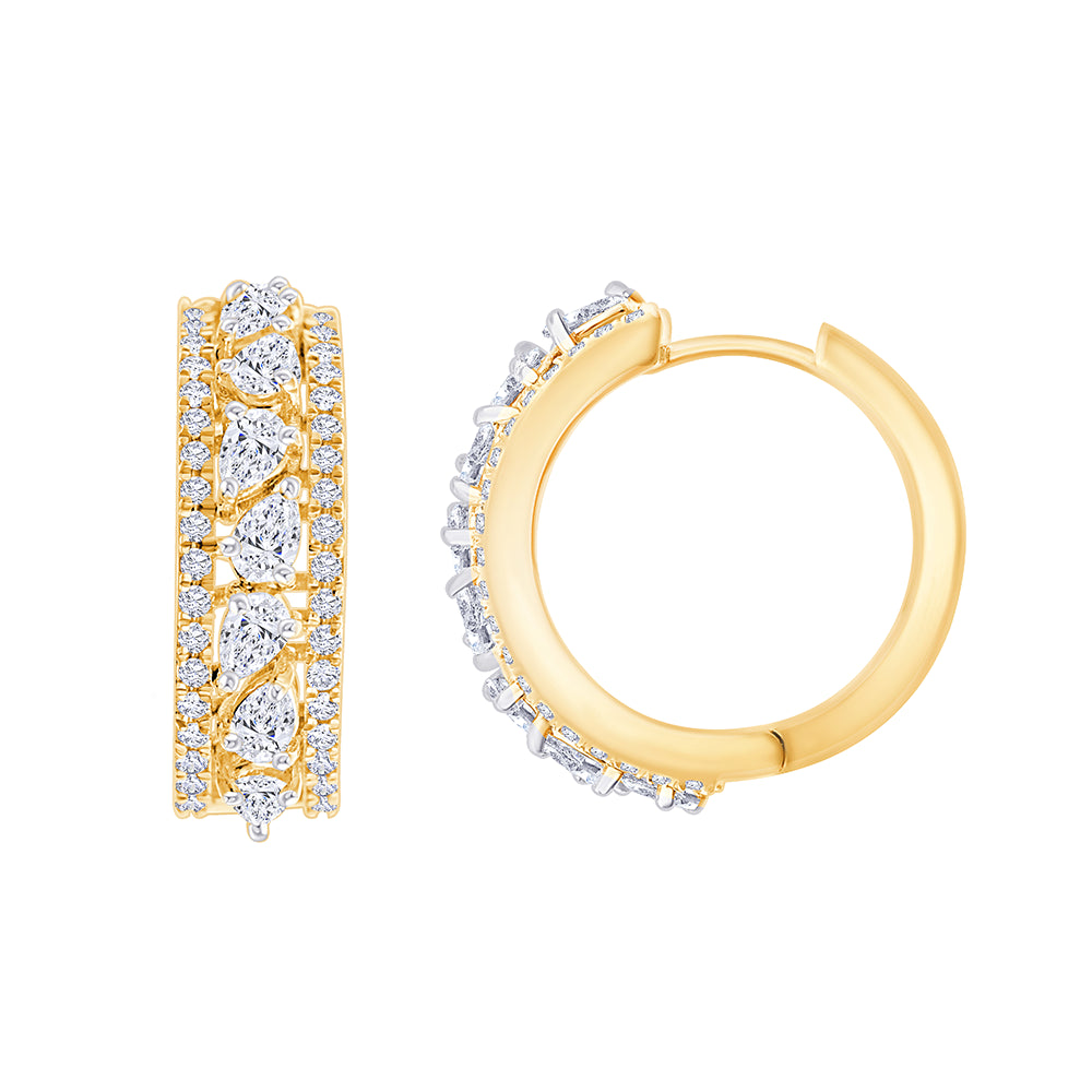 Pear  Brilliant Cut Line Hoop Earrings