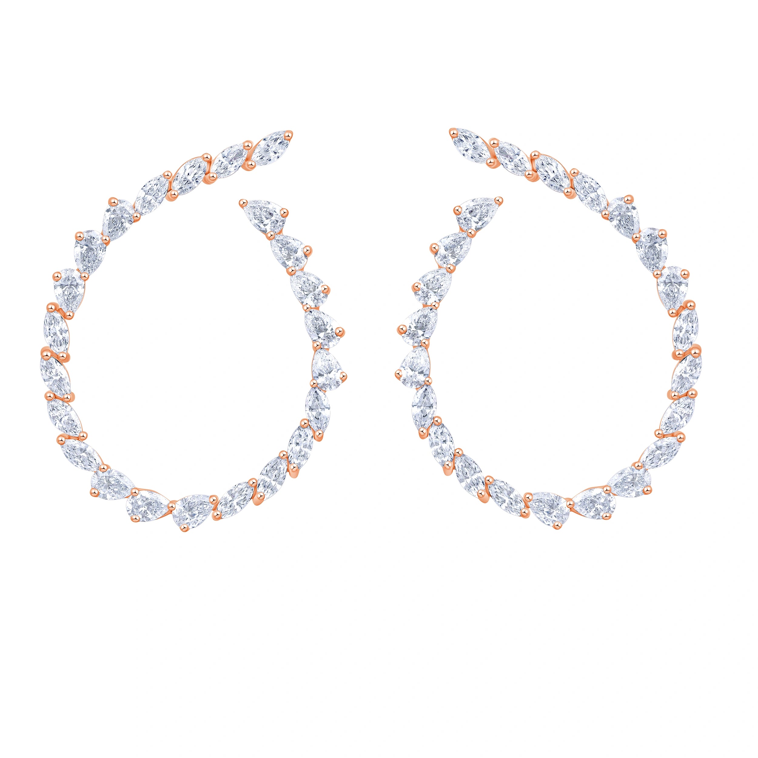 Pear  Marquise Cut Open Circle Climber Earrings