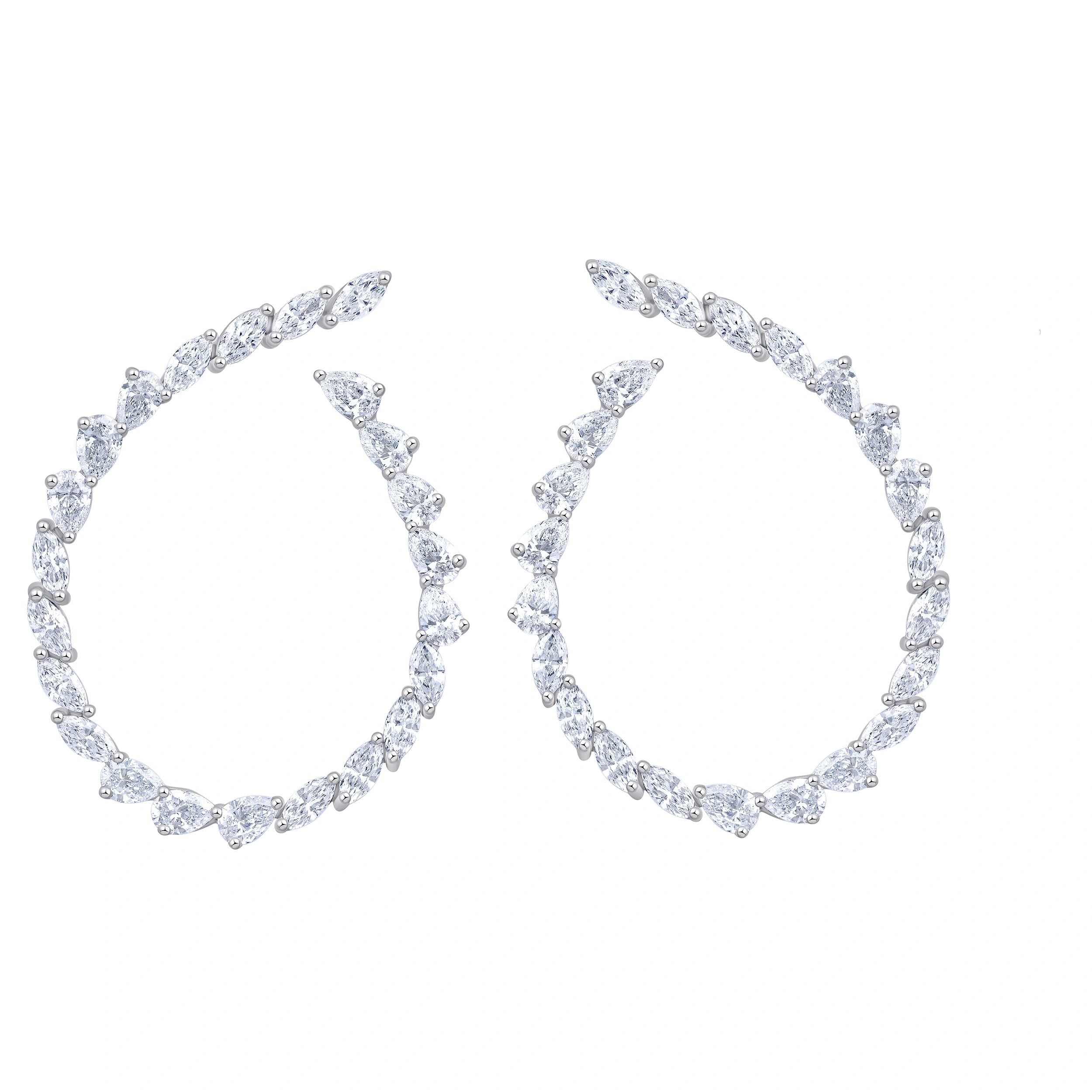 Pear  Marquise Cut Open Circle Climber Earrings