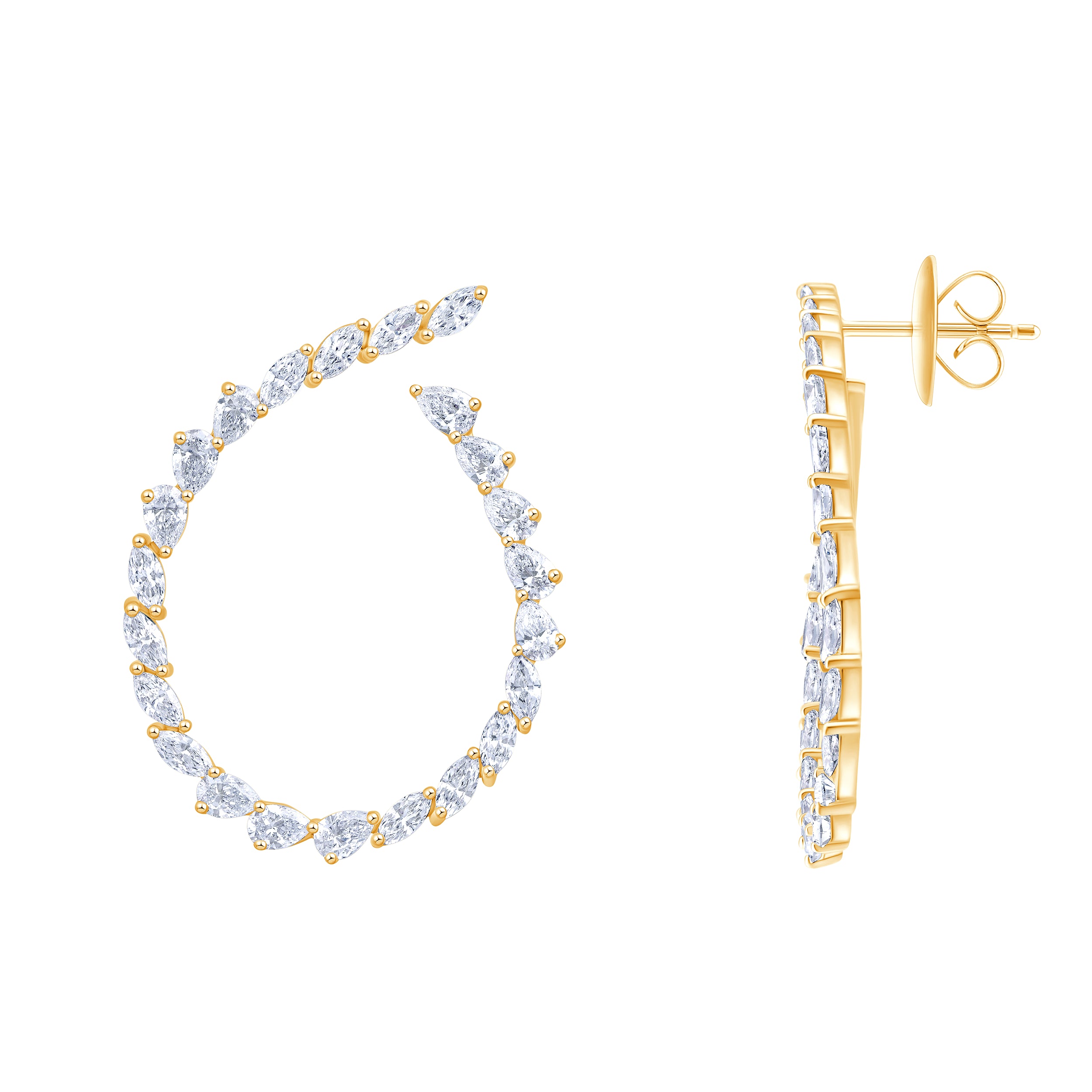 Pear  Marquise Cut Open Circle Climber Earrings