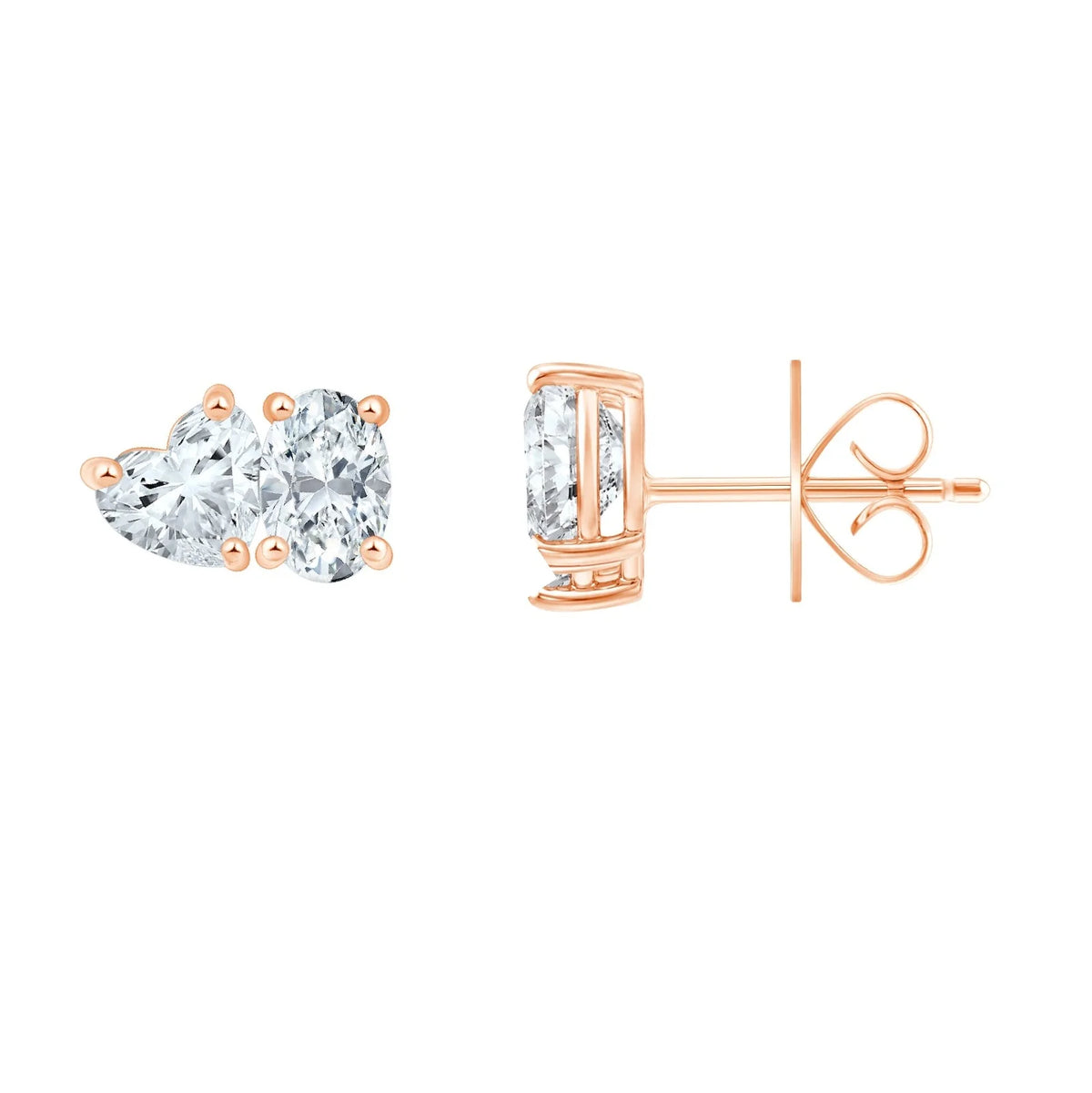 Heart  Oval Cut Duo Stud Earrings