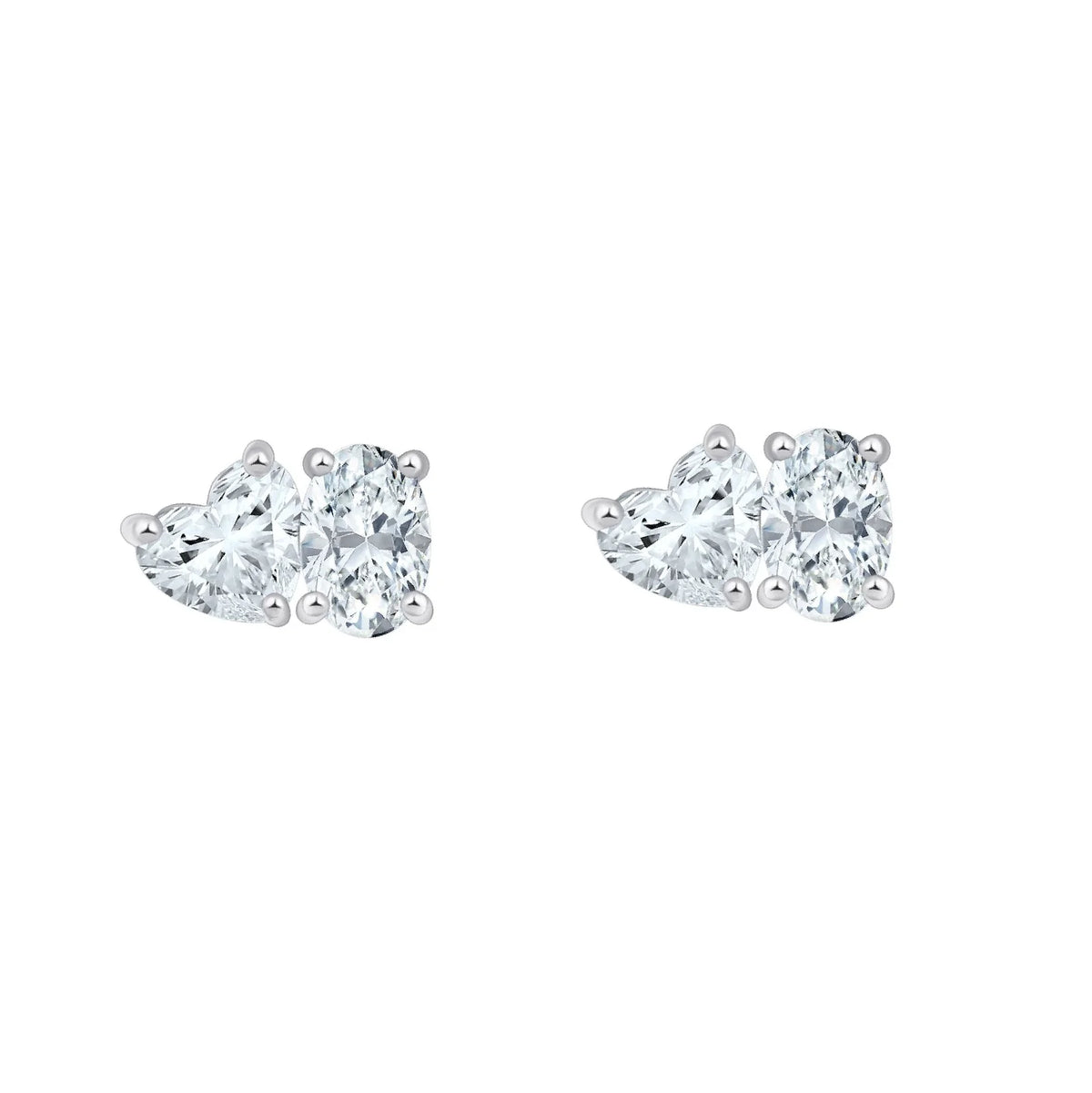 Heart  Oval Cut Duo Stud Earrings
