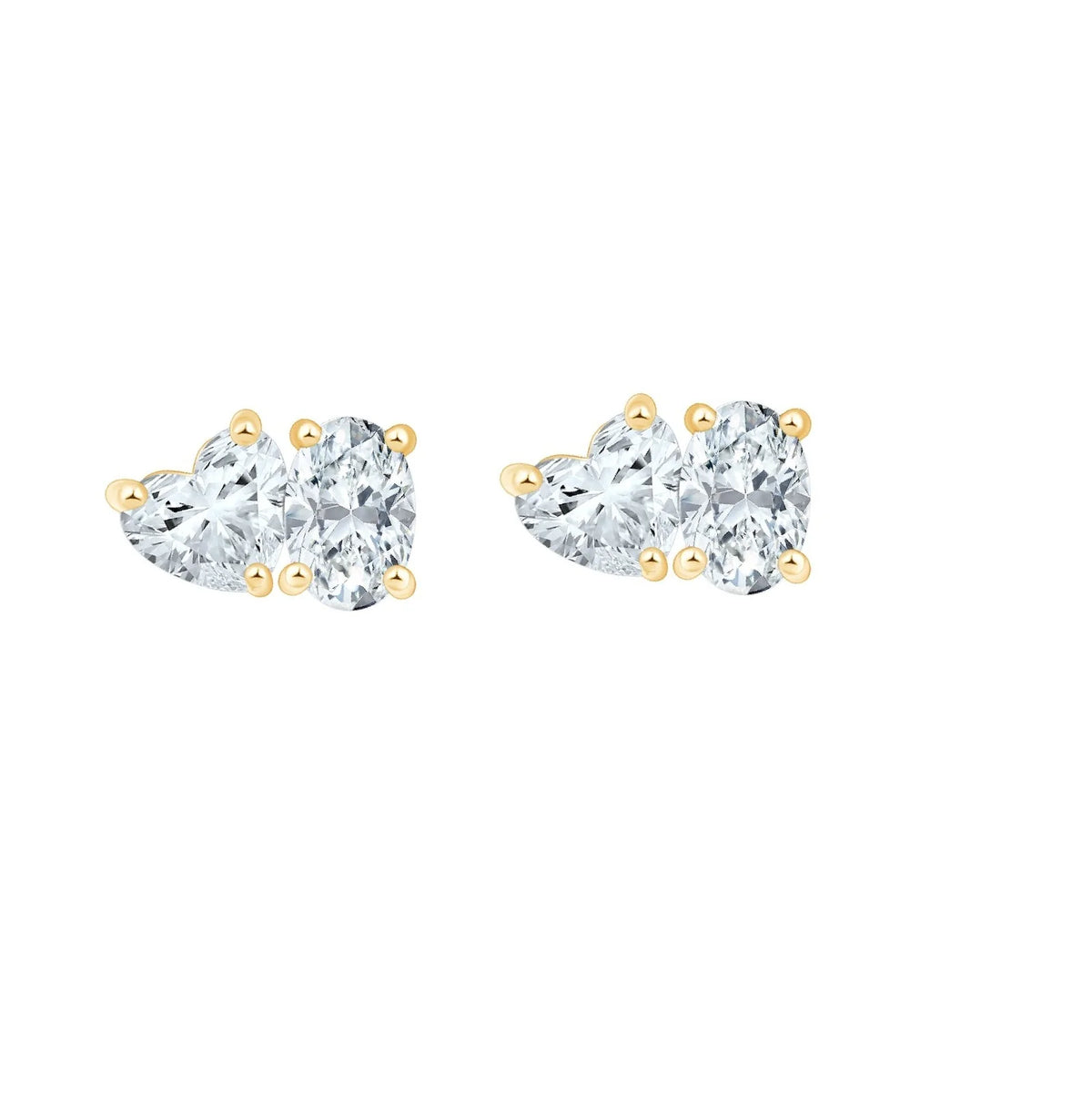 Heart  Oval Cut Duo Stud Earrings