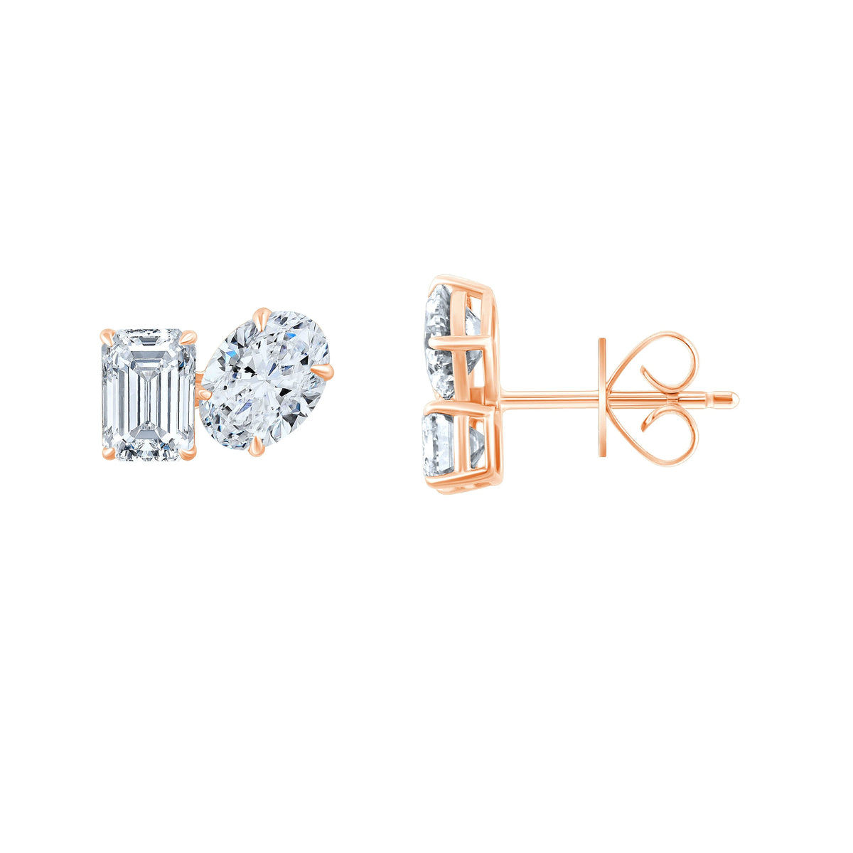 Emerald  Oval Cut Asymmetric Stud Earrings