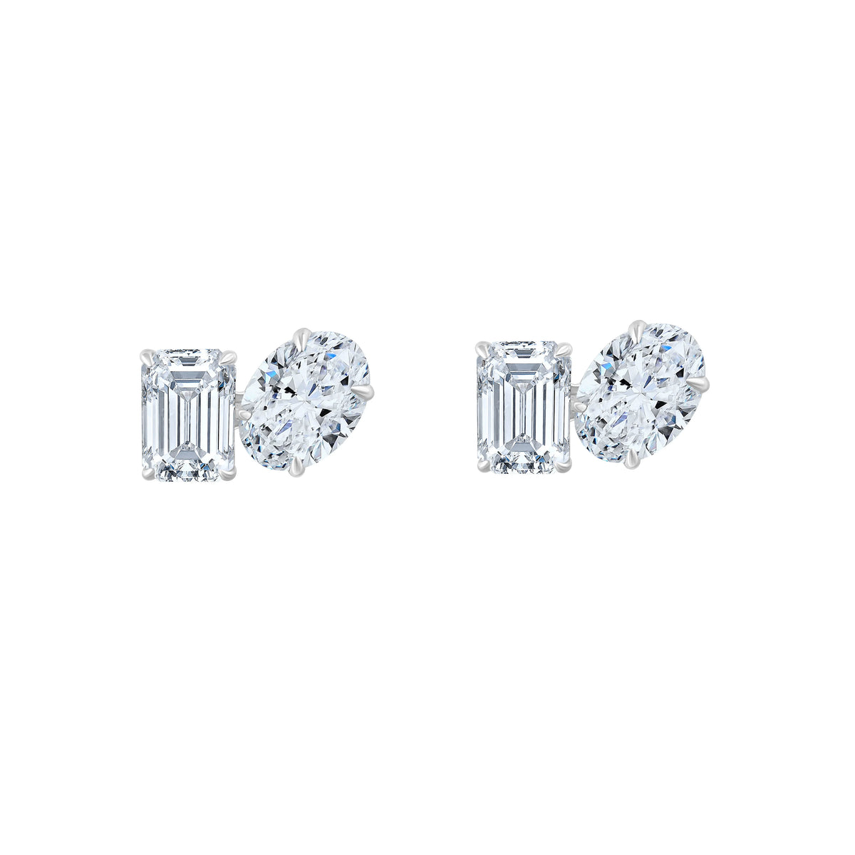 Emerald  Oval Cut Asymmetric Stud Earrings