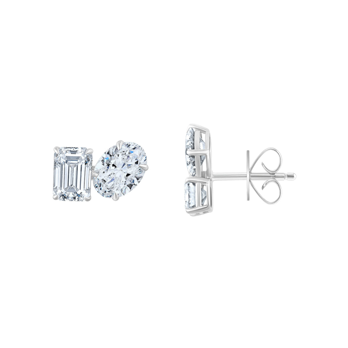 Emerald  Oval Cut Asymmetric Stud Earrings