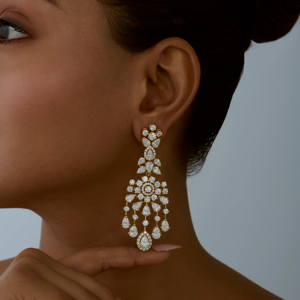Pear  Brilliant Cut Floral Cascade Drop Earrings