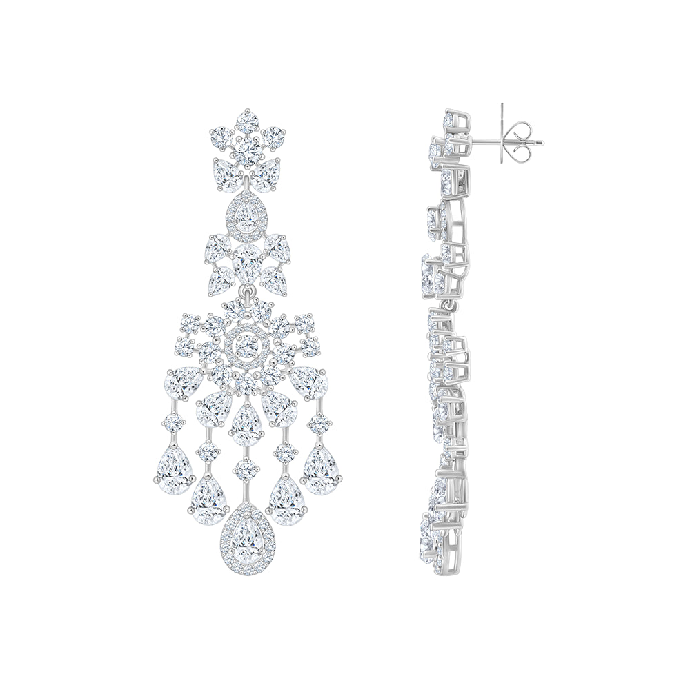 Pear  Brilliant Cut Floral Cascade Drop Earrings
