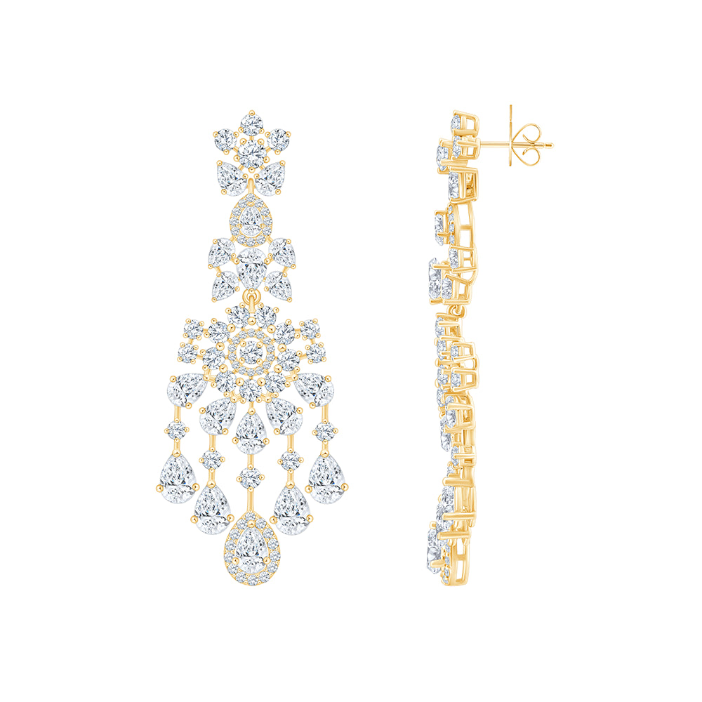 Pear  Brilliant Cut Floral Cascade Drop Earrings