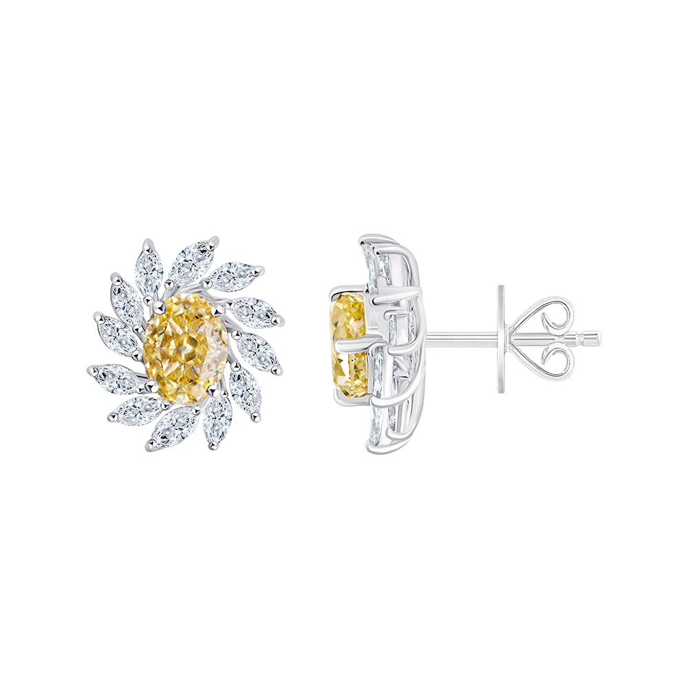 Oval Cut Yellow Semi Precious  Marquise Cut Sunburst Stud Earrings