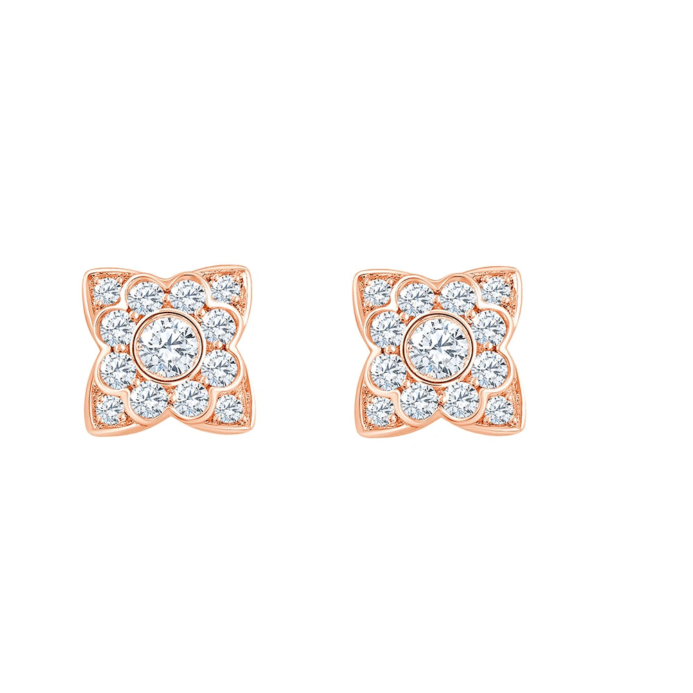 Brilliant Cut Floral Square Stud Earrings